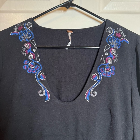 Free People holiday folk floral embroidered bell sleeve dress womens 4 bohemain - Picture 5 of 14